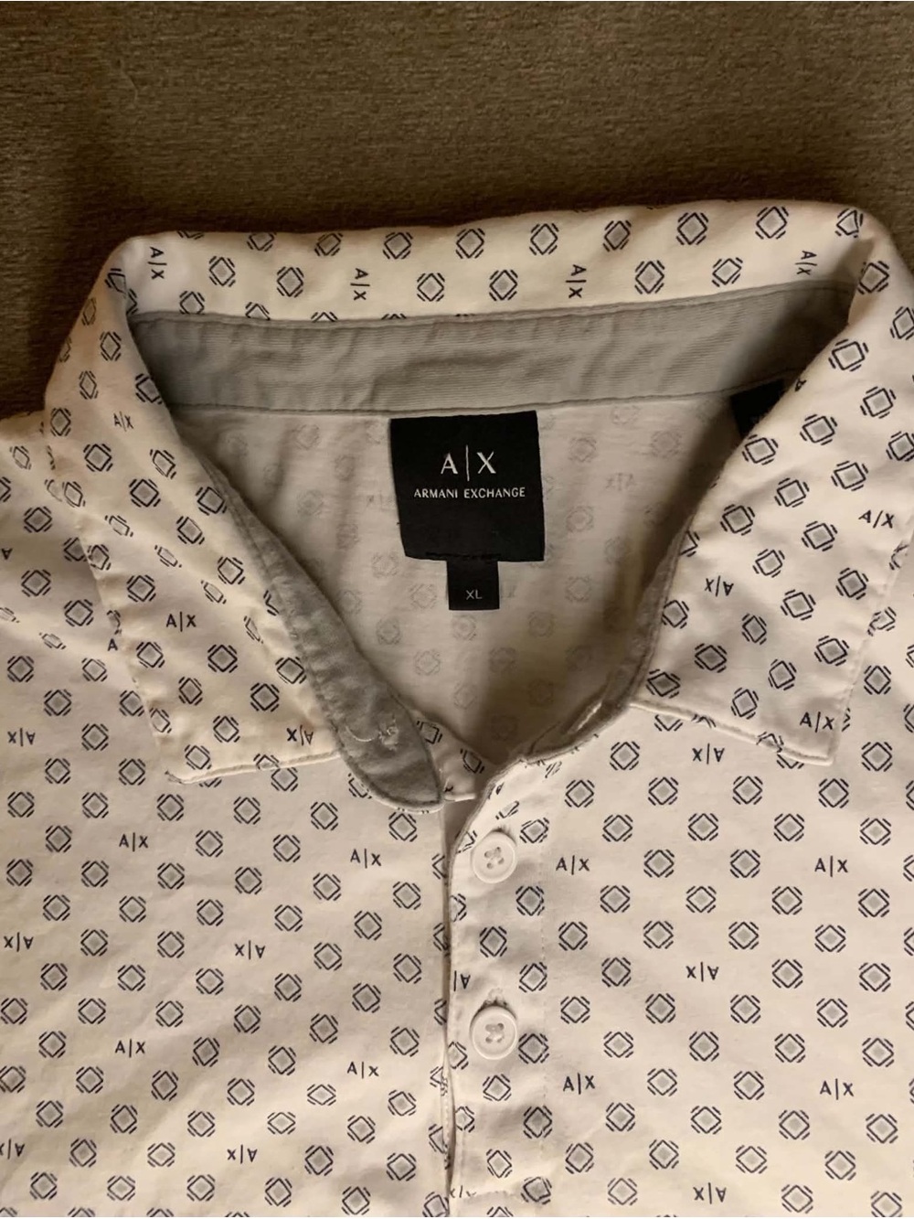 Armani Exchange White Polo with Navy Geometric Print